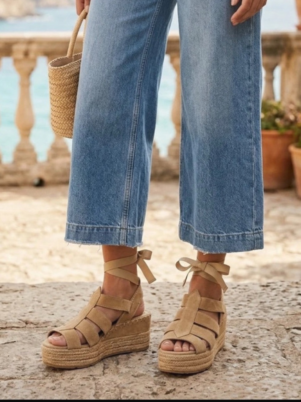 🆕wob Ralph Lauren collection platform espadrille sandal, tan/sand, Sz 10